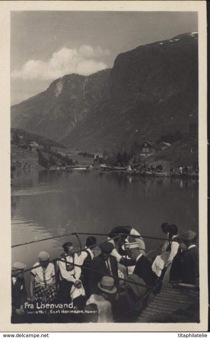 CP Carte Postale Norvège Norge Fra Loenvand Eneret 1926 Carl Normann Hamar Passagers Dans Bateau Vue Fjord - Norvegia