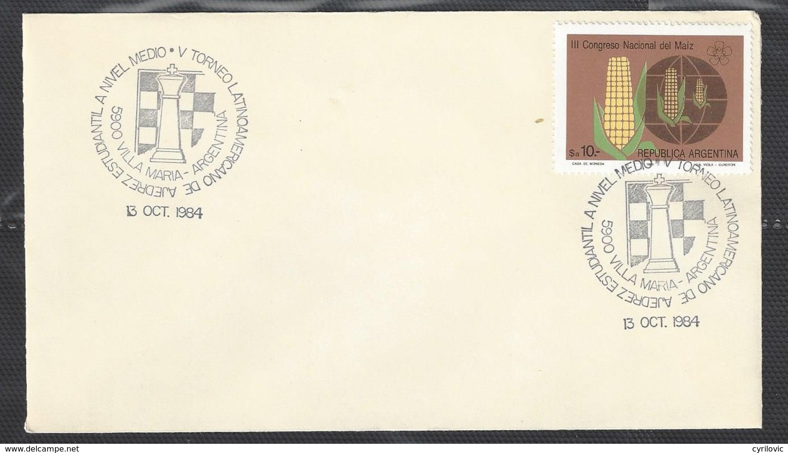 Chess, Argentina Villa Maria, 13.10.1984, Special Cancel On Envelope - Chess