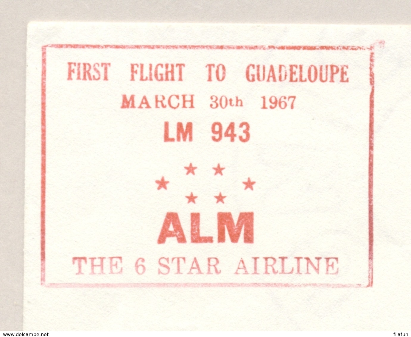 Curacao - 1967 - First Flight ALM Van Curacao Naar Pointe A Pitre / Guadeloupe - Curacao, Netherlands Antilles, Aruba