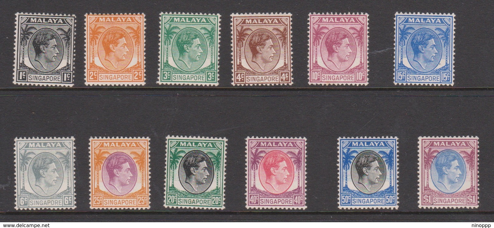 Singapore 1-13 1948 King George VI Definitives, Mint Hinged - Singapore (...-1959)