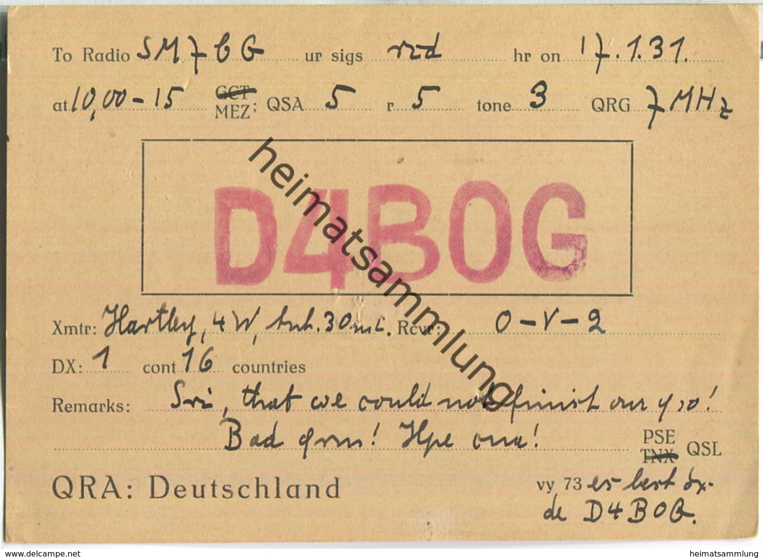 QSL - QTH - D4BOG - 1931 - Amateurfunk