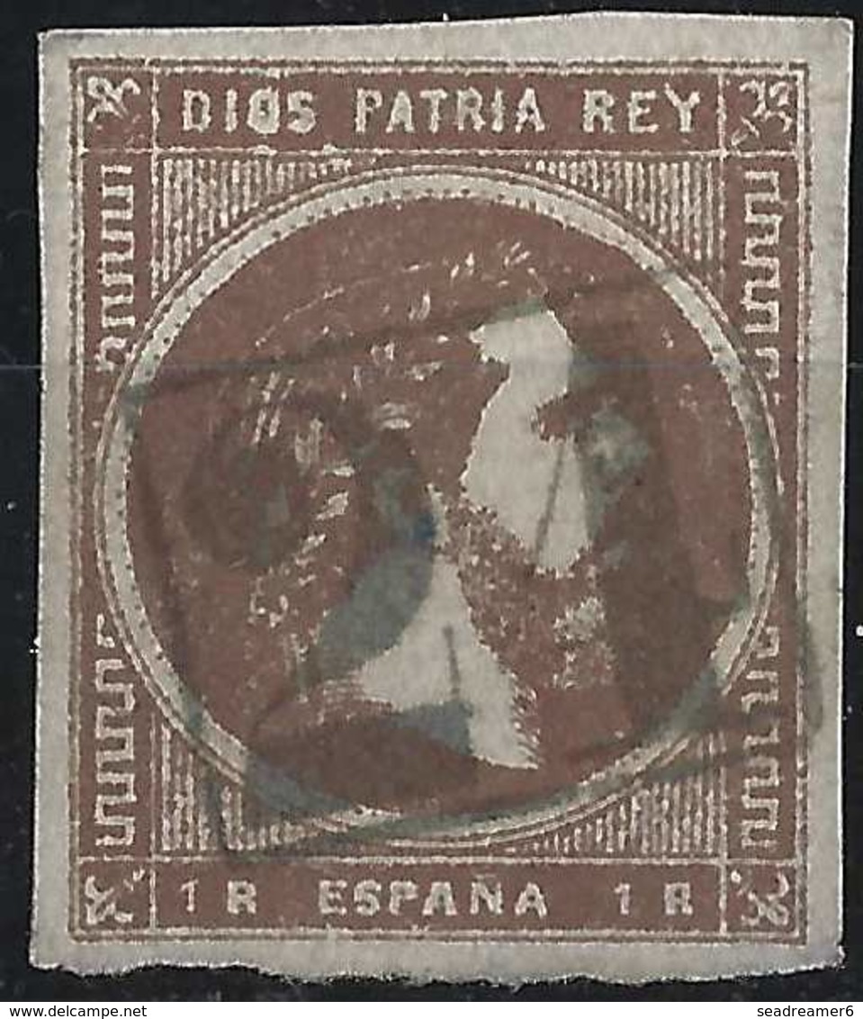 ESPAGNE Carlistes Provinces Basques & Navarre N°3  1 Real Brun Fonçé Obl Cachet Main 24 En Bleu Superbe RR Signé Calves - Carlisten