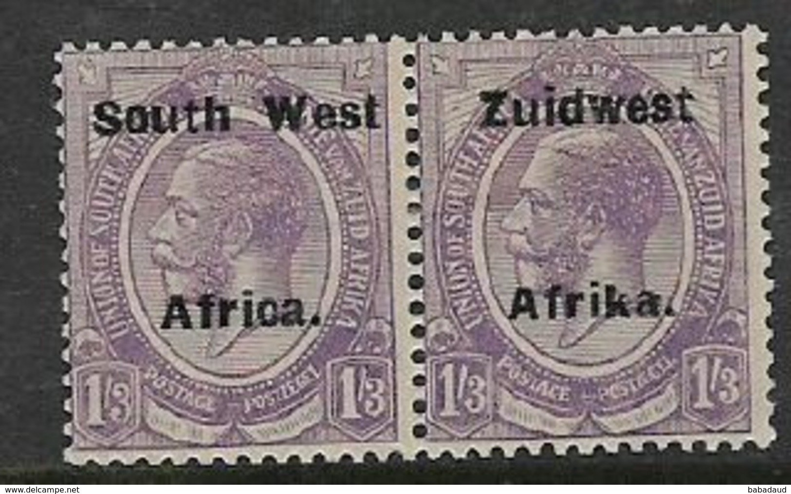 S.W.Africa, GVR, 1924, Opt On 1'3 Of South Africa,pair, MH * - South West Africa (1923-1990)