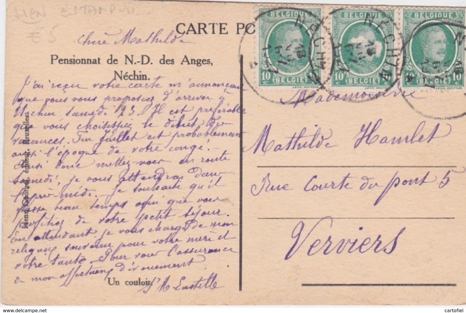 NECHIN-PENSIONNAT DE N.D. DES ANGES-UN COULOIR-EDIT.HENRI GEORGES-CARTE ENVOYEE-1927-VOYEZ LES 2 SCANS-RARE ! - Estaimpuis