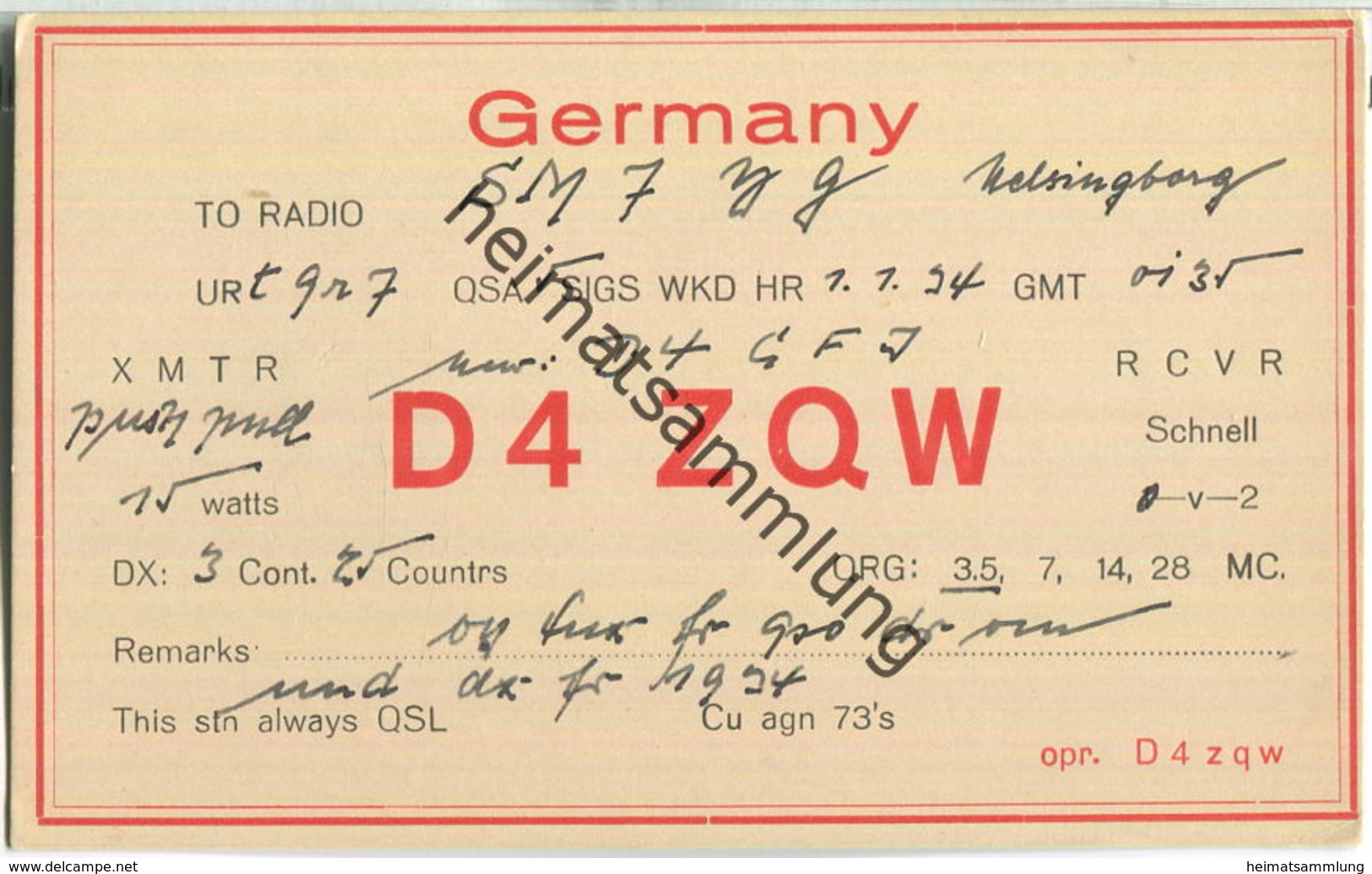 QSL - QTH - D4ZQW - 1934 - Amateurfunk