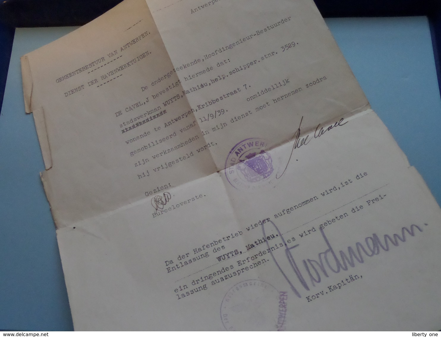 Burgerlijke MOBILISATIEBOEKJE " WUYTS Mathieu 1909 Neerpelt ( N° ID 645347 Antwerpen ) 1936 Schipper ( ++ EXTRA DOCU ) !