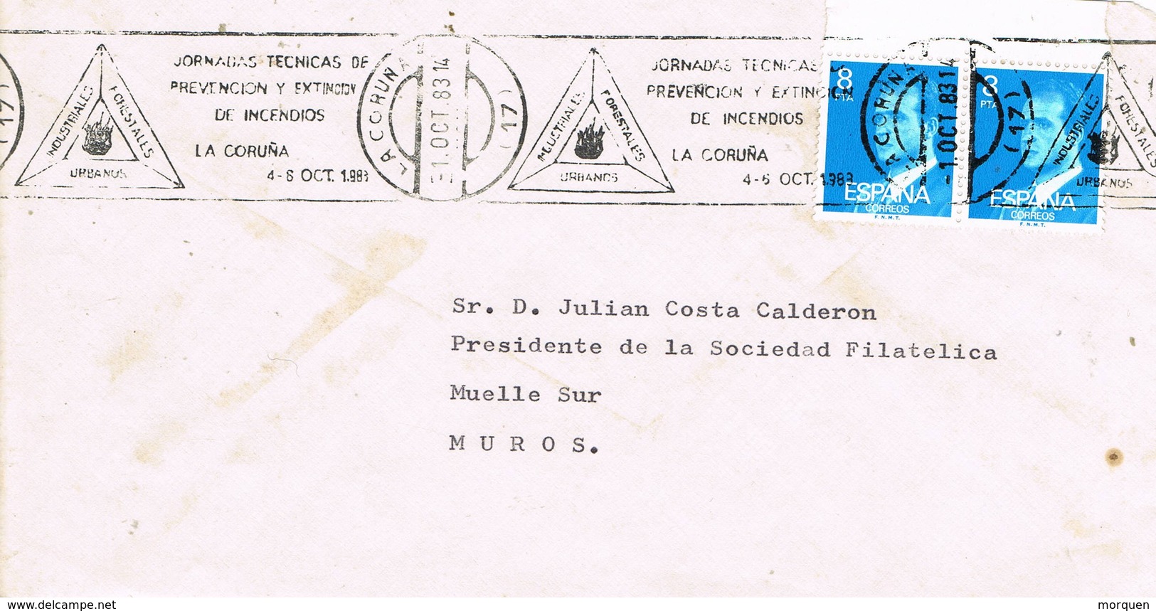 30455. Frontal LA CORUÑA 1983. Rodillo Prevencion Extincion Incensios - Cartas & Documentos