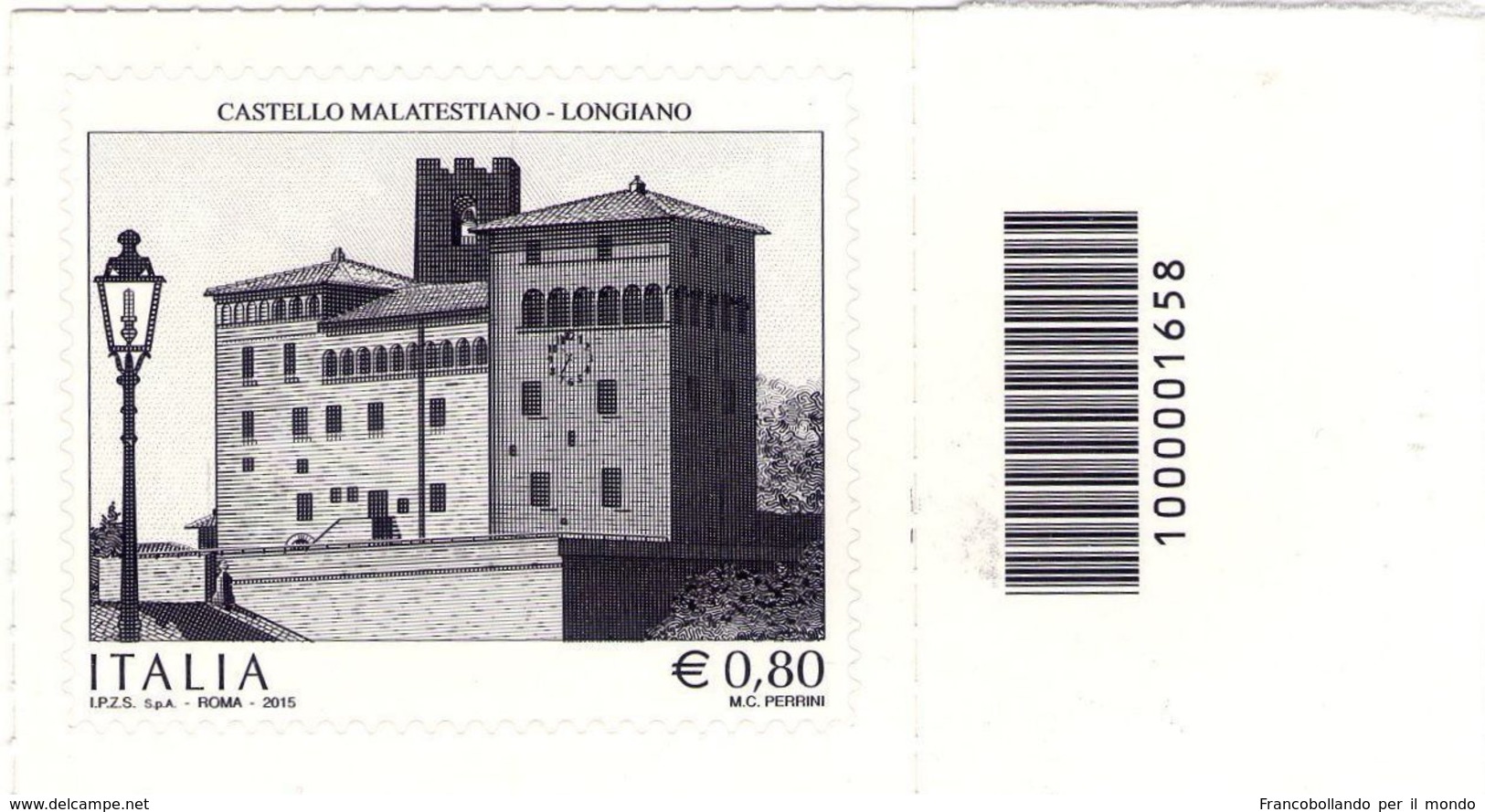 2015 REPUBBICA ITALIANA CASTELLO MALATESIANO LONGIANO CODICE A BARRE 1658 - Códigos De Barras