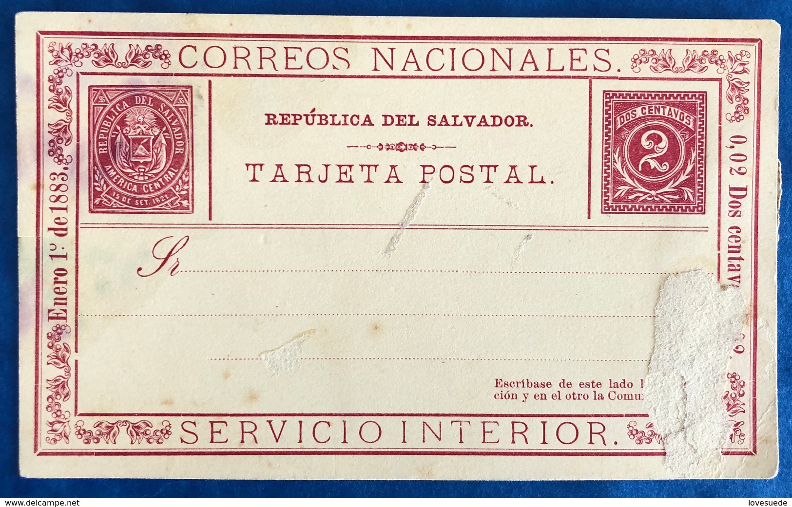 Carte Postale Salvador 1883 - El Salvador