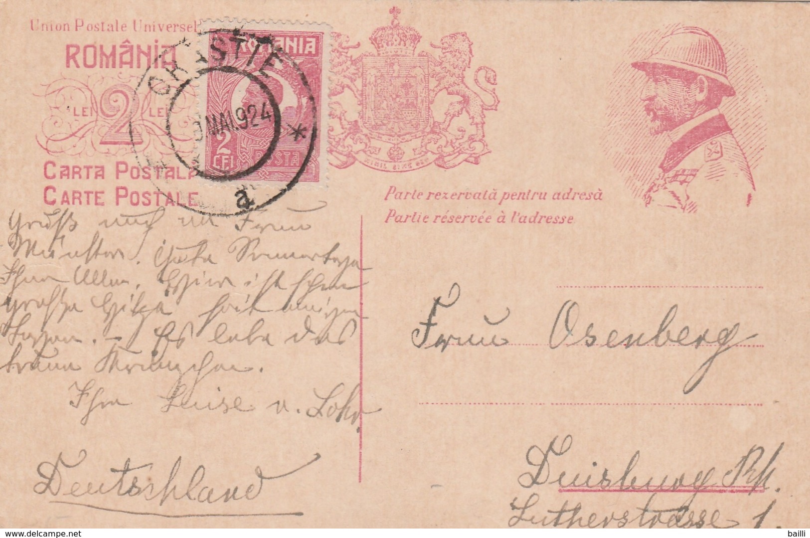 Roumanie Entier Postal Illustré Pour L'Allemagne 1924 - Postal Stationery