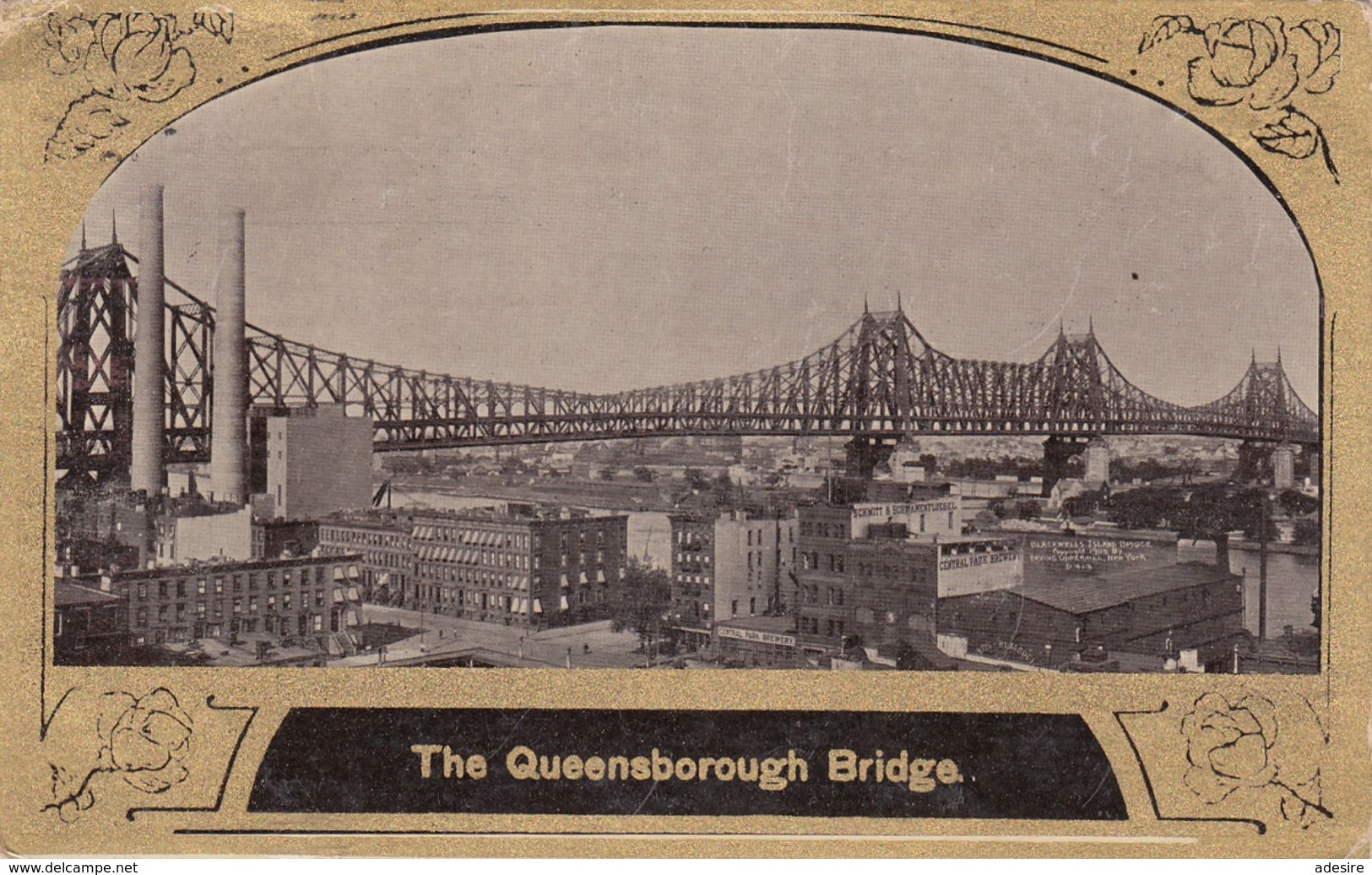 The QUEENSBOROGH BRIDGE (Kanada) - Golddruck Karte Gel.1909 V. New York &gt; Marcilly S Eure &gt; Paris - Sonstige & Ohne Zuordnung