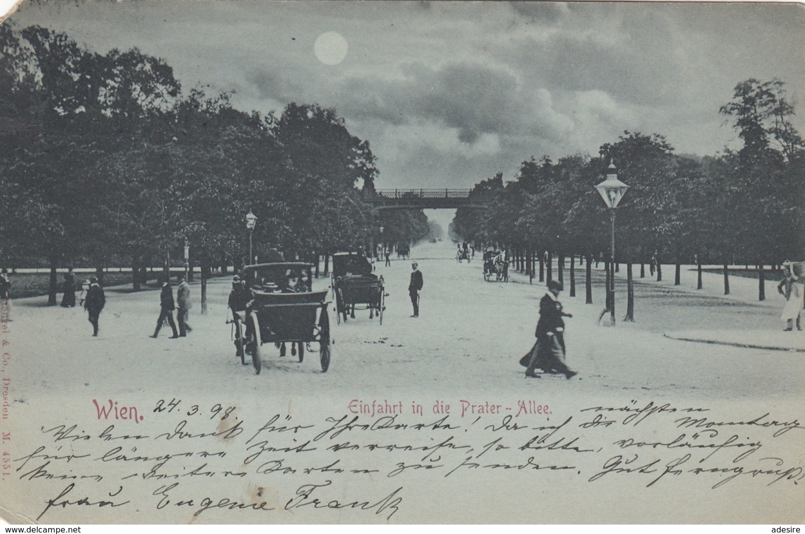 Mondscheinlitho WIEN - Einfahrt In Die Prater Allee, Gel.1898, Ecken Bestossen - Prater