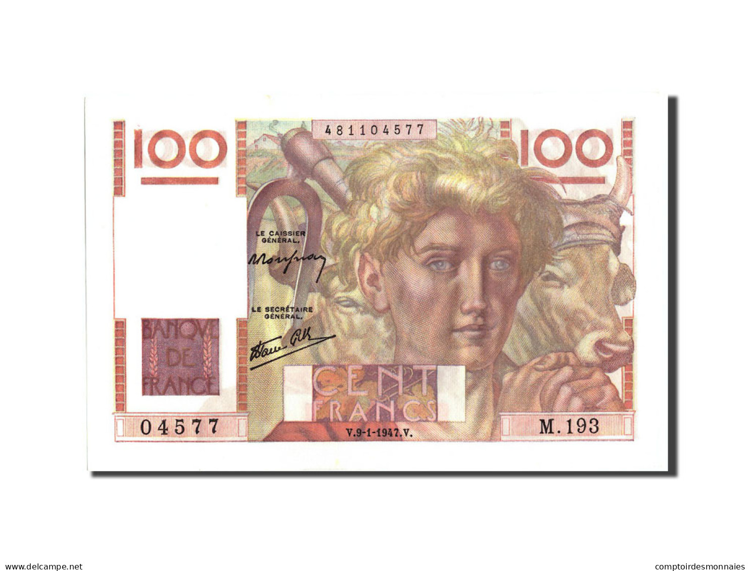 Billet, France, 100 Francs, 100 F 1945-1954 ''Jeune Paysan'', 1947, 1947-01-09 - 100 F 1945-1954 ''Jeune Paysan''