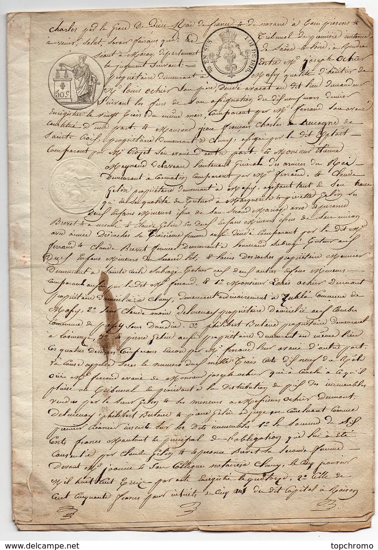 Jugement Tribunal De Mâcon Litige Ochier Aucaigne De Ste Croix 10 Pages 1820 3 Cachets Dont Un Sec - Manuscripts