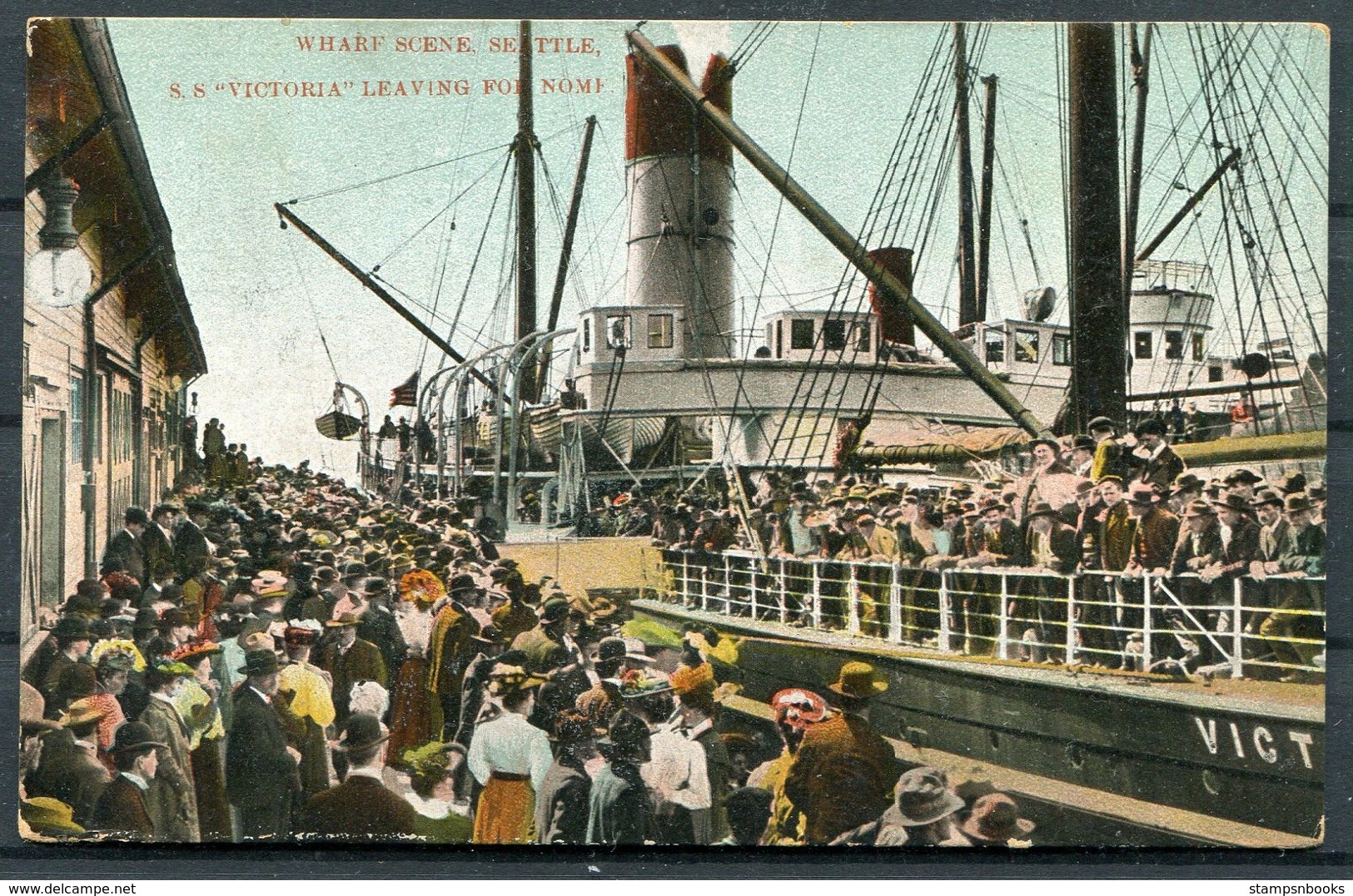 1909 S.S. VICTORIA Leaving Seattle For Nome Alaska Ship Postcard - Ferries