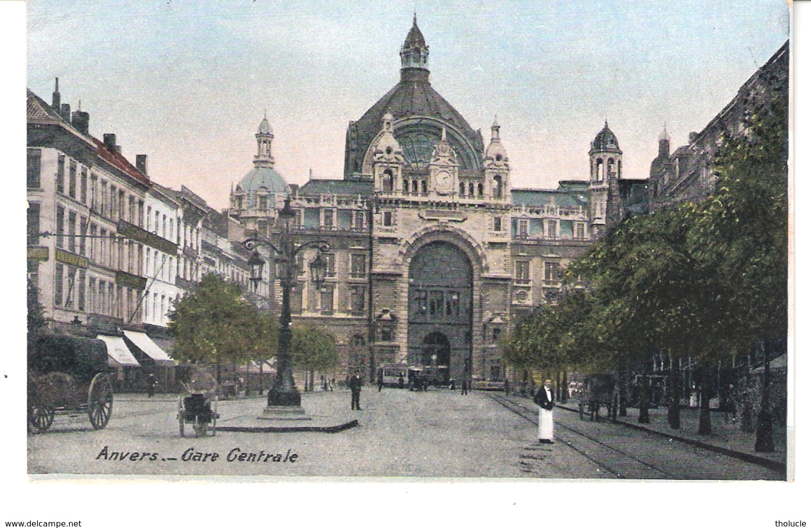 ANVERS-ANTWERPEN-Hoofstatie-Centraal Station-Gare Centrale-Tram-Tramway-Strassenbahn-Attelage-+/-1910-colorisée - Antwerpen