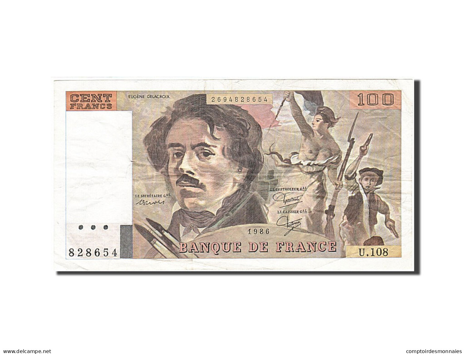 Billet, France, 100 Francs, 1978, 1986, TTB, Fayette:69.10, KM:154b - 100 F 1978-1995 ''Delacroix''