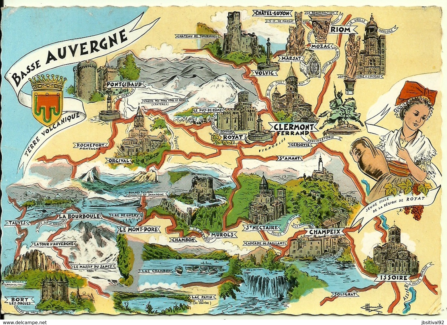 63 BASSE AUVERGNE Carte Géographique Les Provinces Françaises Royat Champeix Clermont Ferrand Volvic Riom Mozac Murols - Other & Unclassified