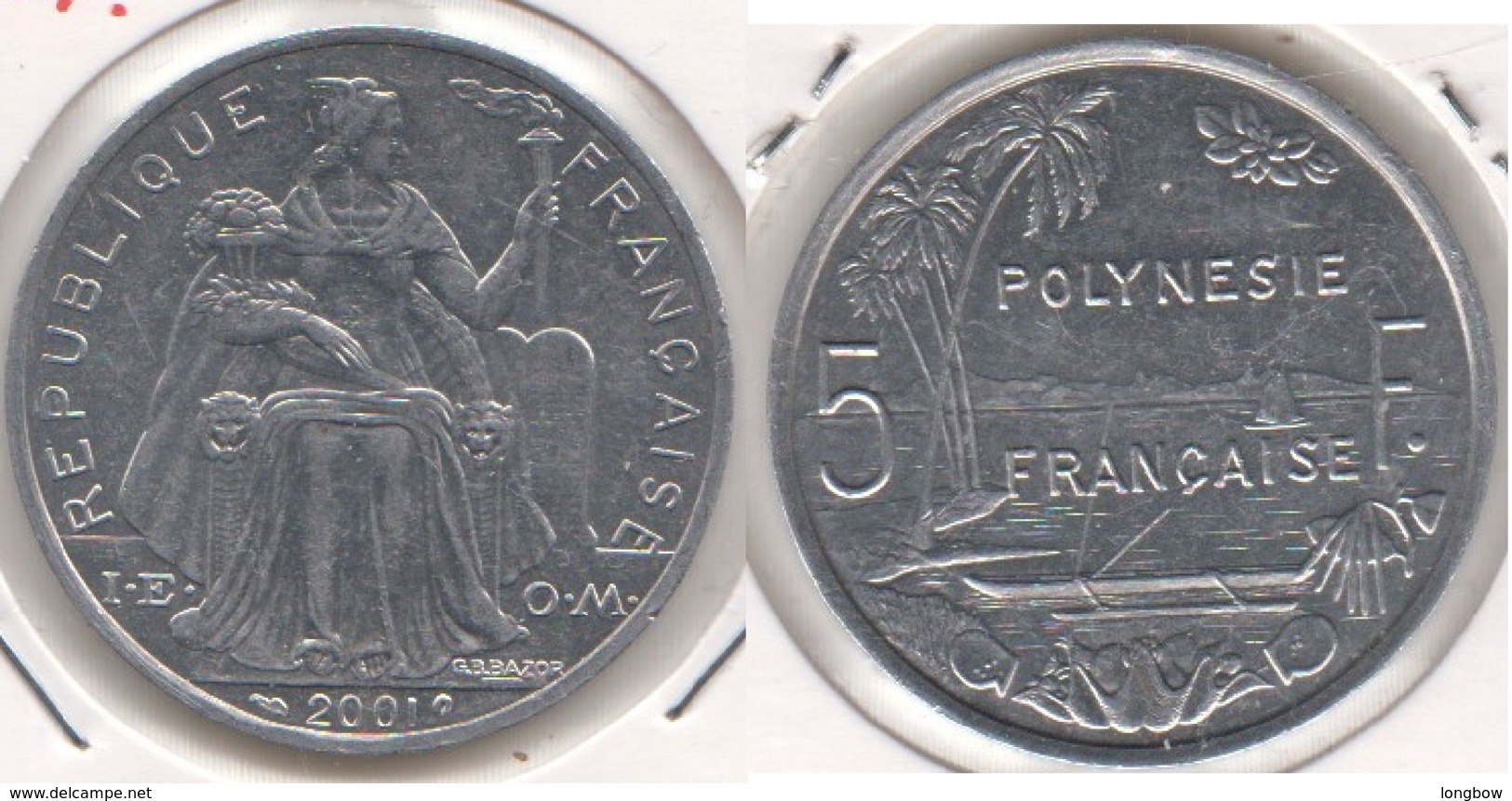 Polinesia Francese 5 Francs 2001 KM#12 - Used - Polinesia Francese