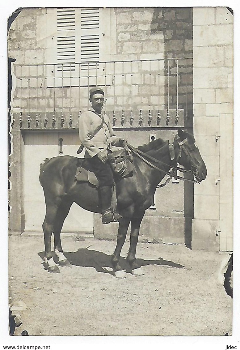 Photo Originale Ancienne Militaire Soldat Cavalier Cavalerie Cheval Style CPA écrite En Juin 1915 WW1 - War, Military