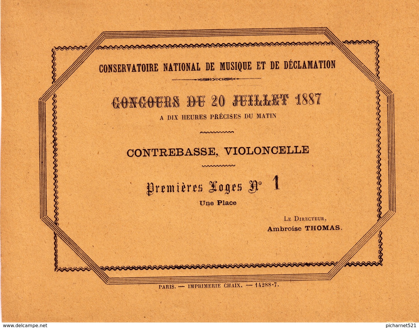 5 Billets Pour L'entrée Au Concours Du Conservatoire National De Musique Et De Déclamation. Année 1887. TB état. 5 Scan. - Programmes