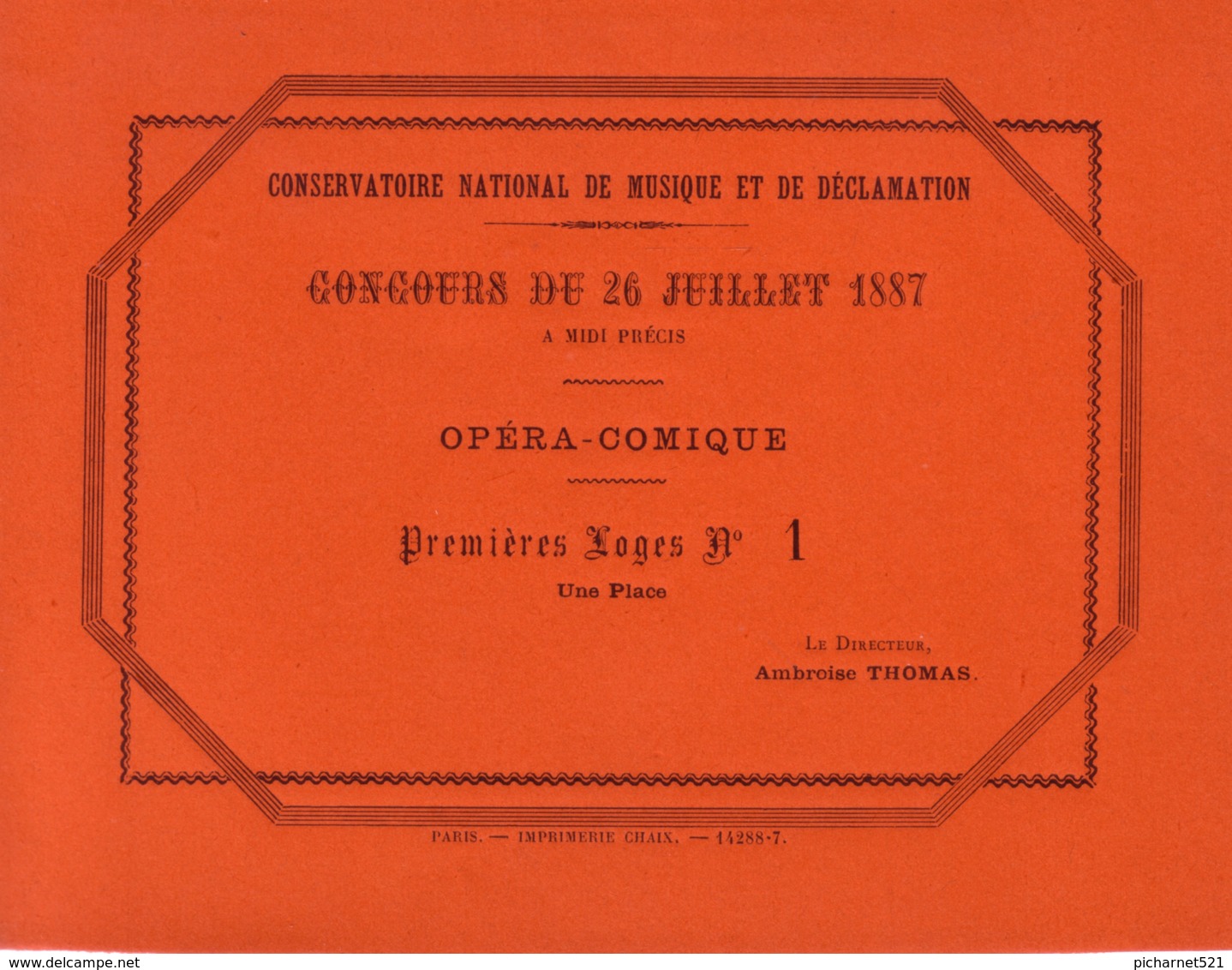 5 Billets Pour L'entrée Au Concours Du Conservatoire National De Musique Et De Déclamation. Année 1887. TB état. 5 Scan. - Programmes