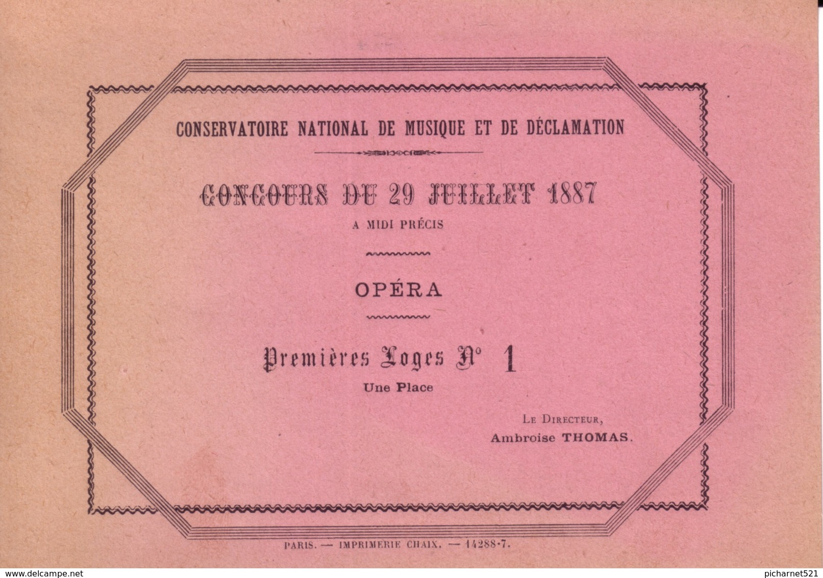 5 Billets Pour L'entrée Au Concours Du Conservatoire National De Musique Et De Déclamation. Année 1887. TB état. 5 Scan. - Programmes