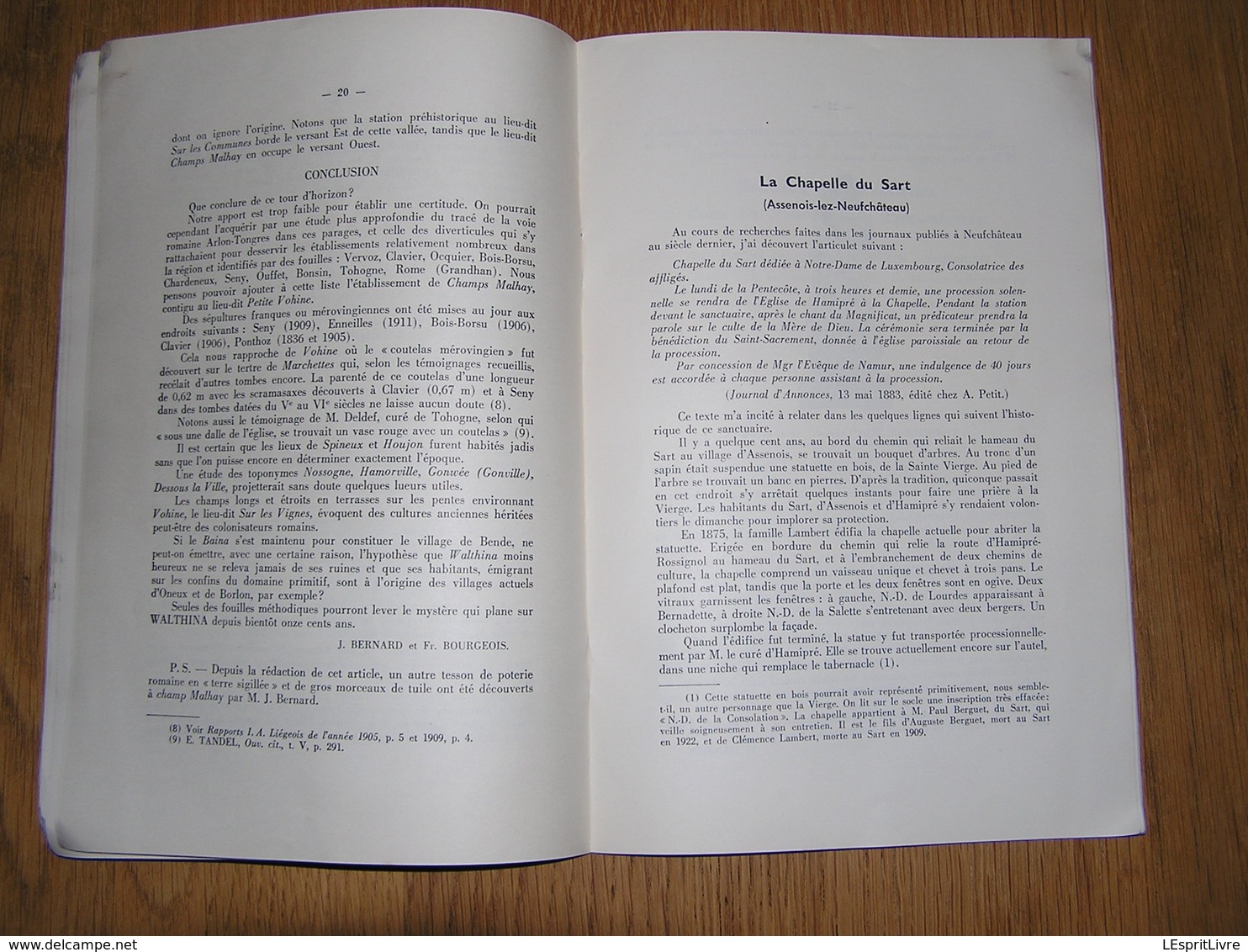 ARDENNE ET FAMENNE N° 1 / 1959 Revue Régionalisme Archéologie Clergé sous l'Occupation Française Assenois Neufchâteau