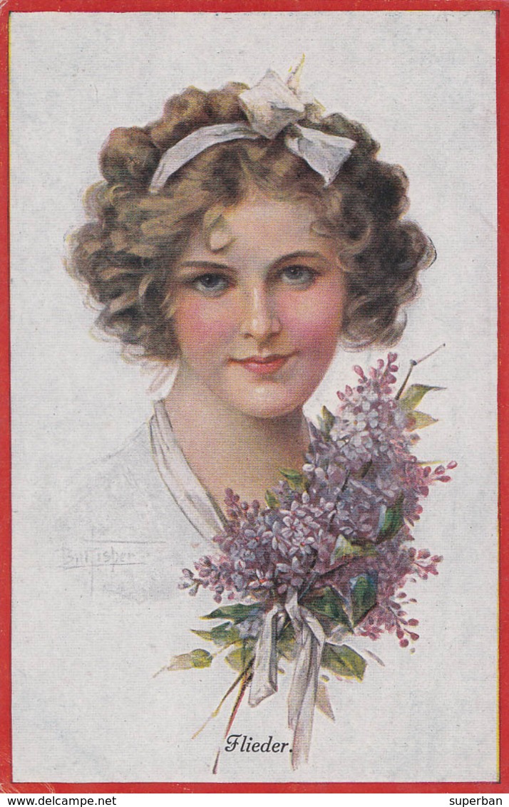 ART DÉCO : SEXY JEUNE FEMME Et FLEURS : FLIEDER / LILAS - ILLUSTRATION : BILL FISHER - ANNÉE / YEAR : 1925 (aa215) - Fisher, Bill