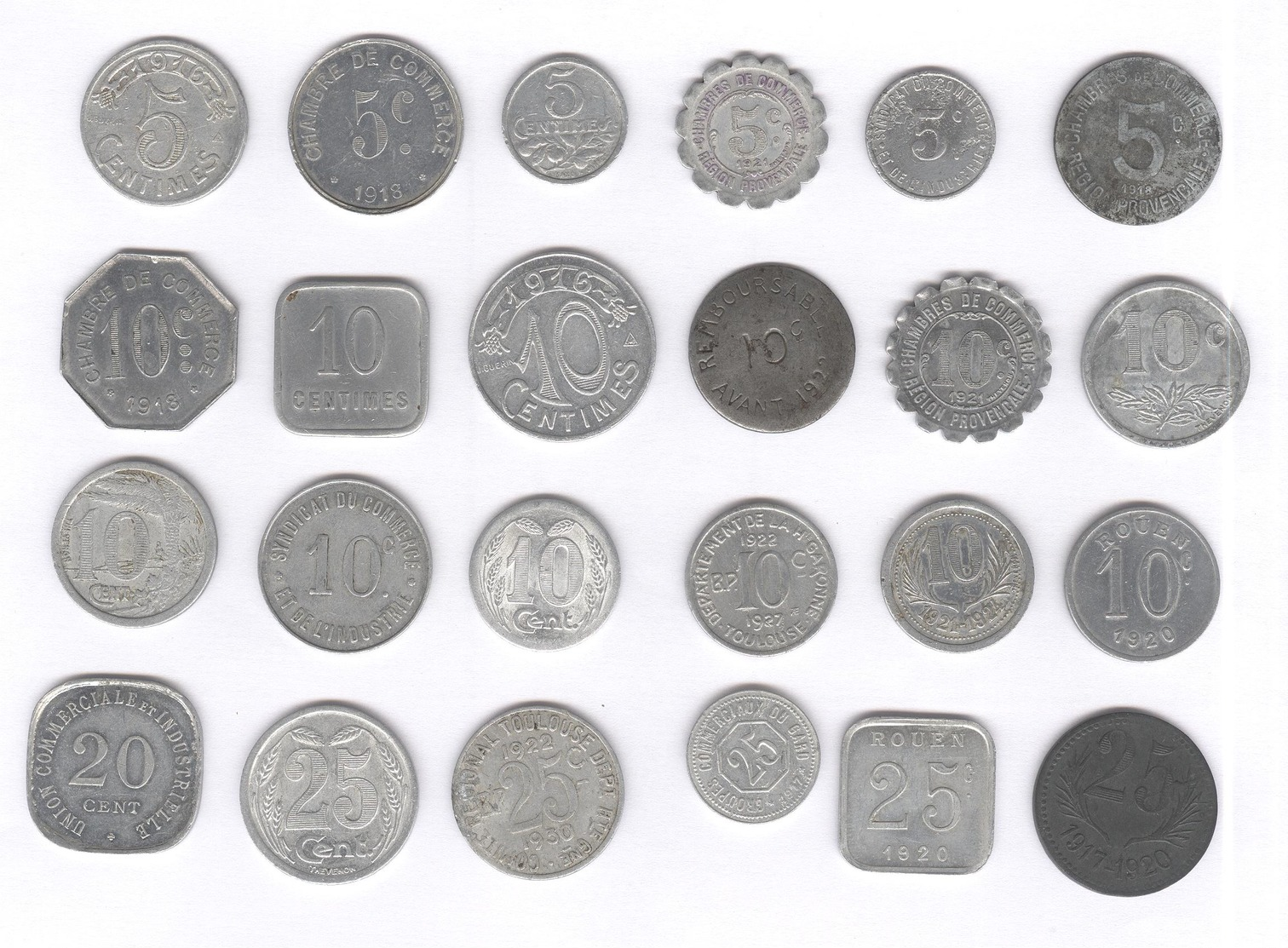 Lot De 24 Monnaies De Nécessité / Coins Of Necessity - France 1916-1924 - Autres & Non Classés