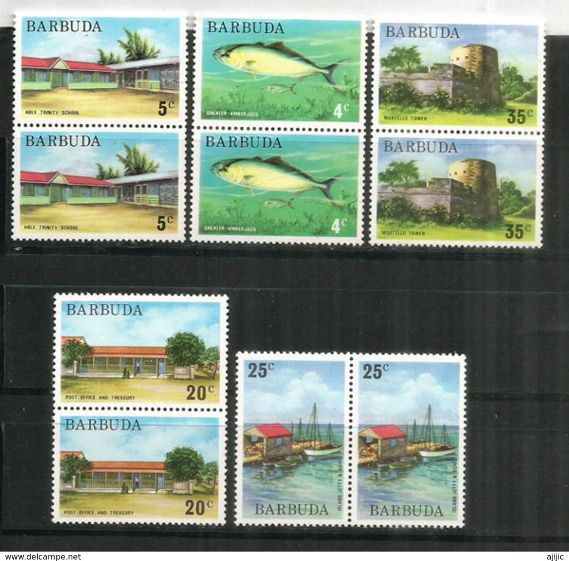 Nouveaux Timbres De La Série Definitive Année 1974, ILE BARBUDA, 10 Timbres Neufs ** En Paires Se-tenant - Antigua Et Barbuda (1981-...)