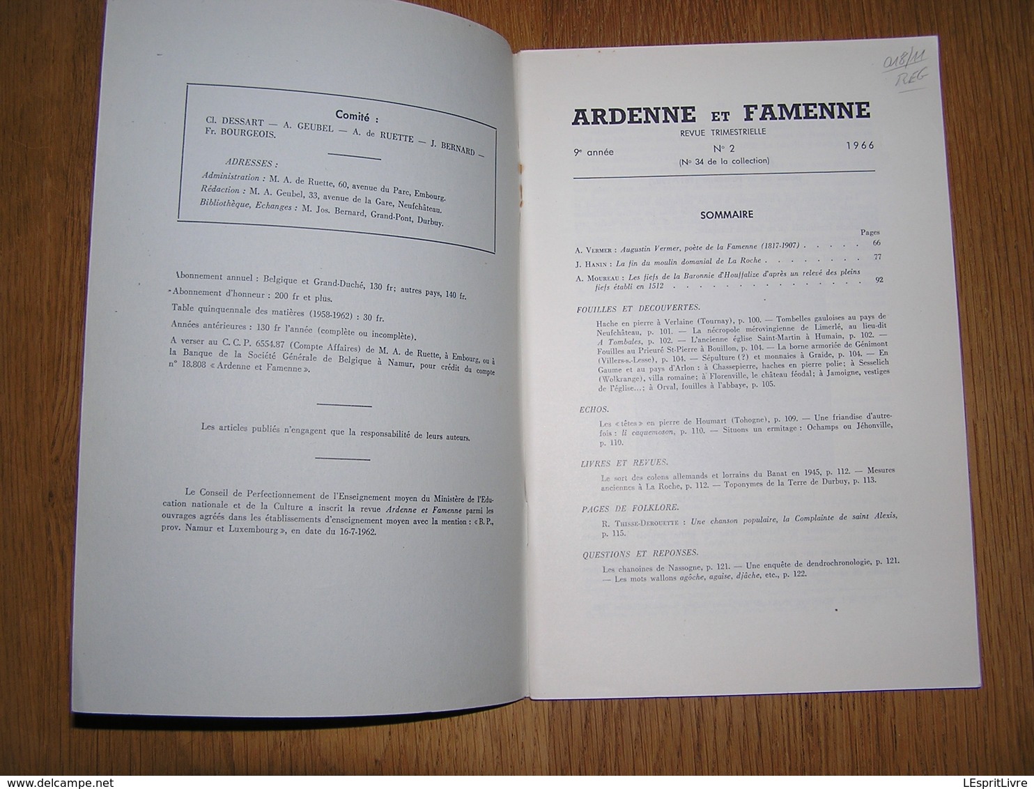 ARDENNE ET FAMENNE N° 2 Année 1966 Régionalisme Poète Vermer La Roche Fief Houffalize Verlaine Limerlé Graide Orval - Belgique