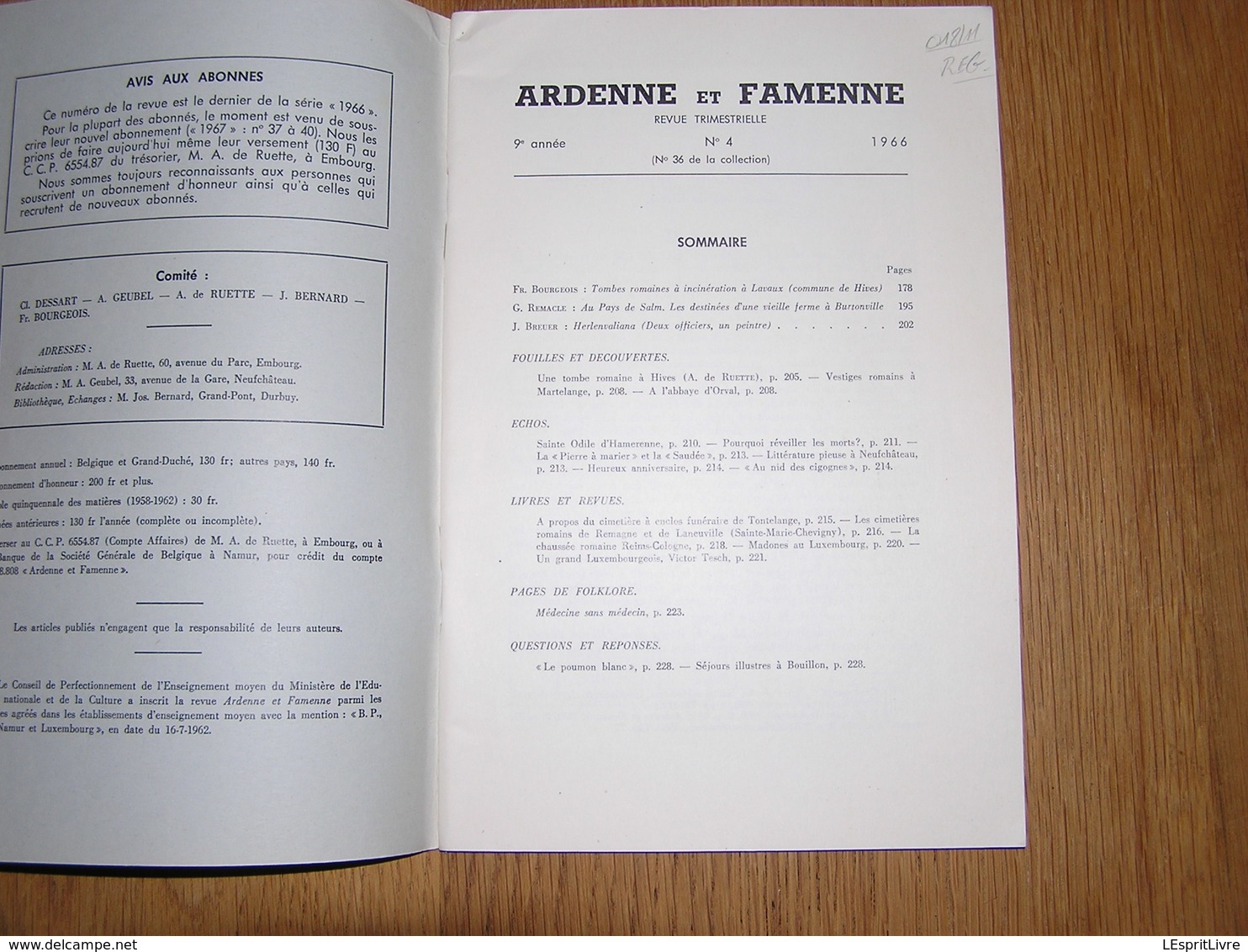 ARDENNE ET FAMENNE N° 4 Année 1966 Régionalisme Lavaux Hives Burtonville Salm Herlenvaliana Hamerenne Pierre à Marier - Belgique