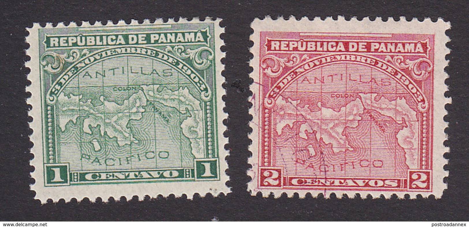Panama, Scott #179-180, Mint Hinged, Map, Issued 1905 - Panama