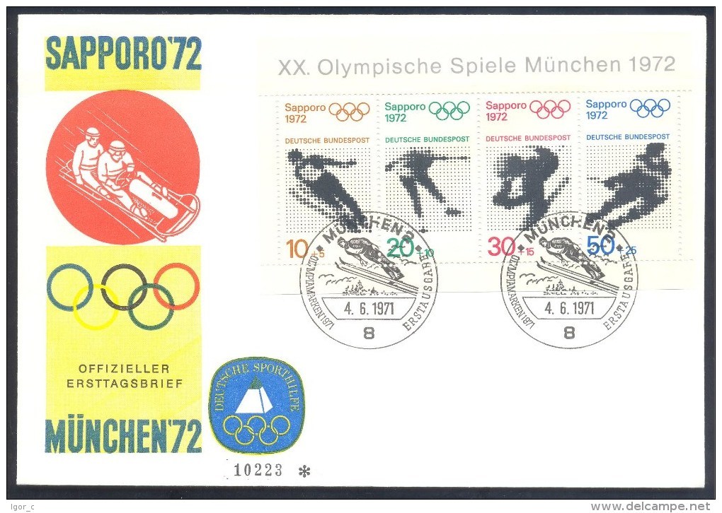 Germany 1972 Cover: Olympic Games Sapporo: Bob Sleigh; Ski Jumping, Figure Skating; Ice Hockey, Alpine Skiing - Winter 1972: Sapporo