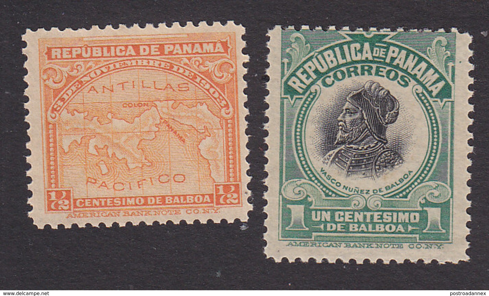 Panama, Scott #195, 197, Mint No Gum, Map, Balboa, Issued 1909 - Panama