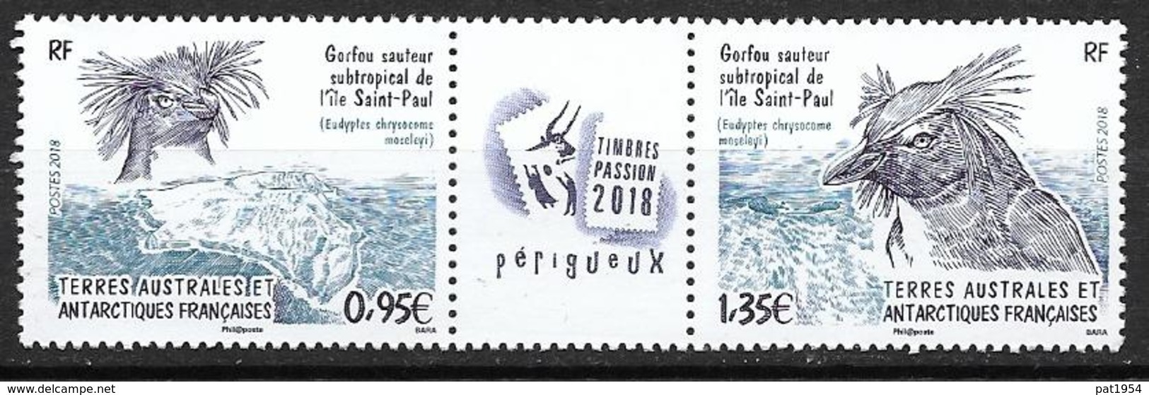 TAAF 2018 Triptyque Neuf, Oiseau Gorfou, Expo Timbre Passion De Périgueux - Unused Stamps