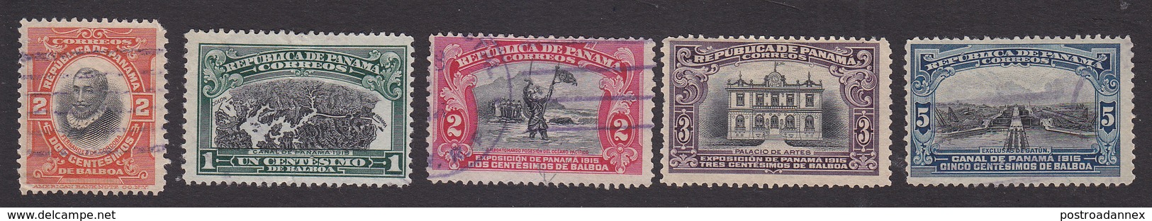 Panama, Scott #198, 205-206, 209-210, Used, Cordoba, Map, Balboa, Palace Of Arts, Gatun Locks, Issued 1909-15 - Panama
