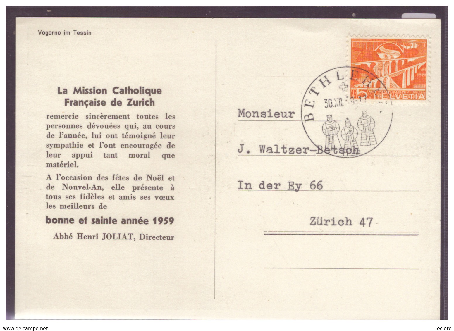 FORMAT 10x15cm - VOGORNO - MISSION CATHOLIQUE DE ZÜRICH - BONNE ANNEE 1959 - TB - Vogorno