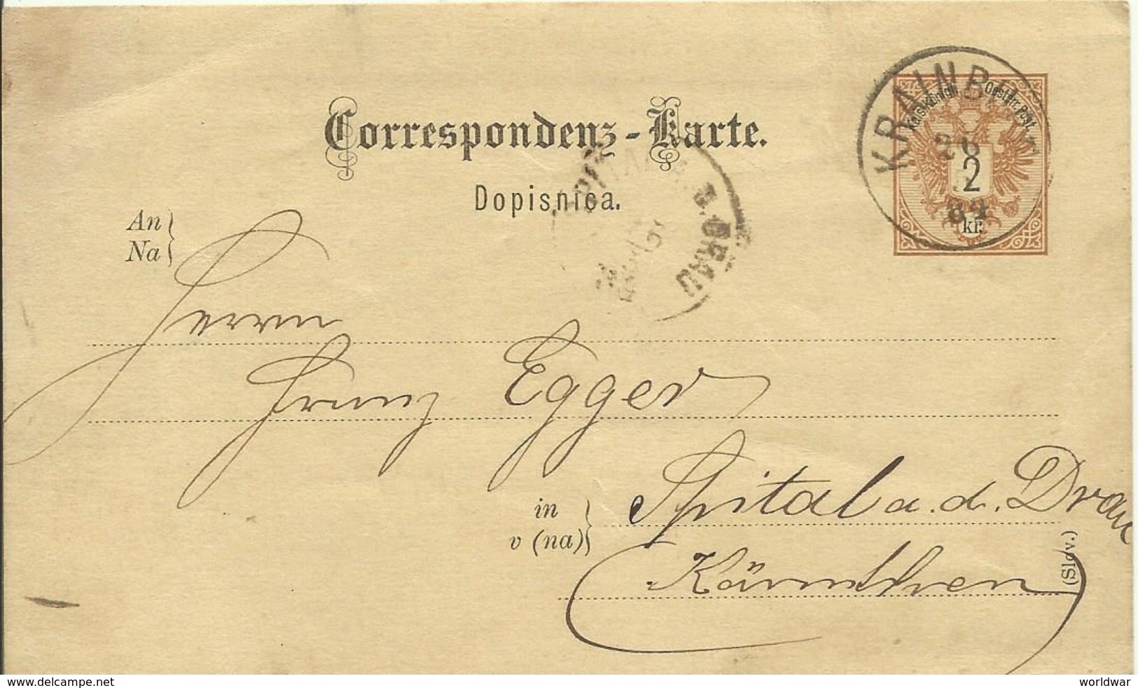 1884 Correspondenz-Karte (Slov)  Von Krainburg (Kranj - Slovenia) Nach Spital - Autres & Non Classés