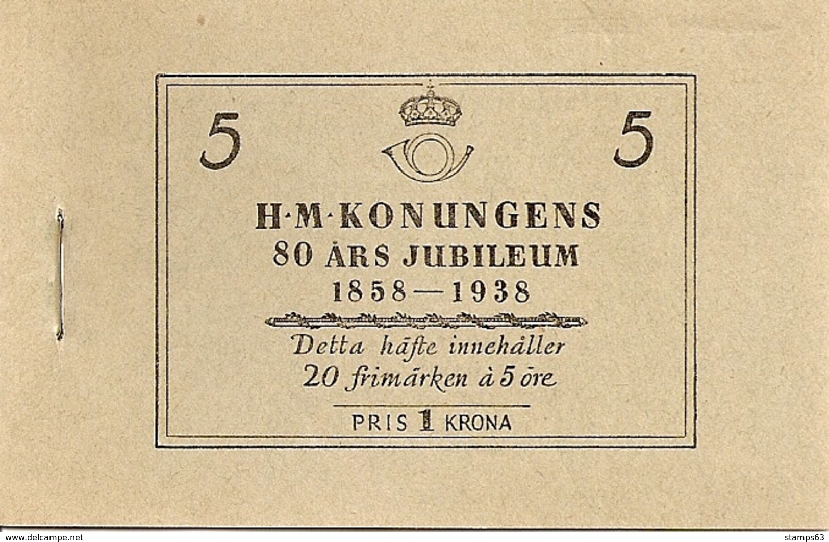 SWEDEN, 1938, Booklet 36 (Facit), Birthday Gustav V (80 Years) - 1904-50