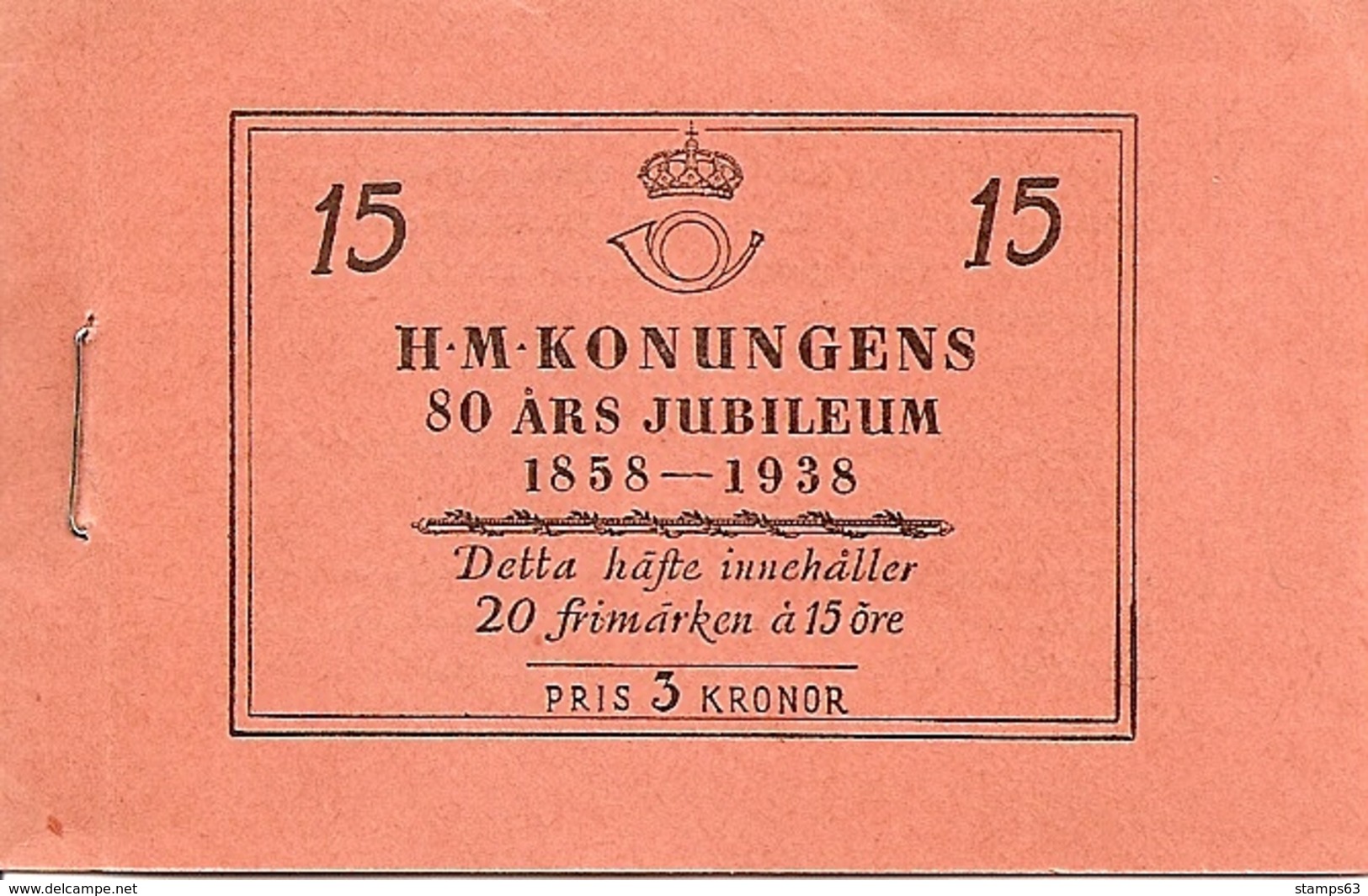 SWEDEN, 1938, Booklet 37 (Facit), Birthday Gustav V (80 Years) - 1904-50