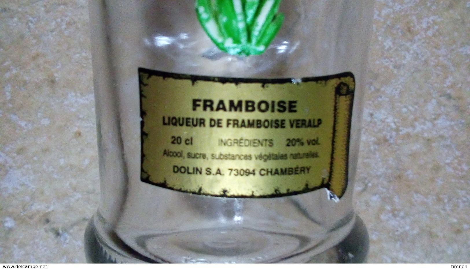 LIQUEUR FRAMBOISE VERALP - PETITE (20cl) BOUTEILLE VERRE - FLEUR GENTIANE Deco Plastique -DOLIN CHAMBERY - Licor Espirituoso