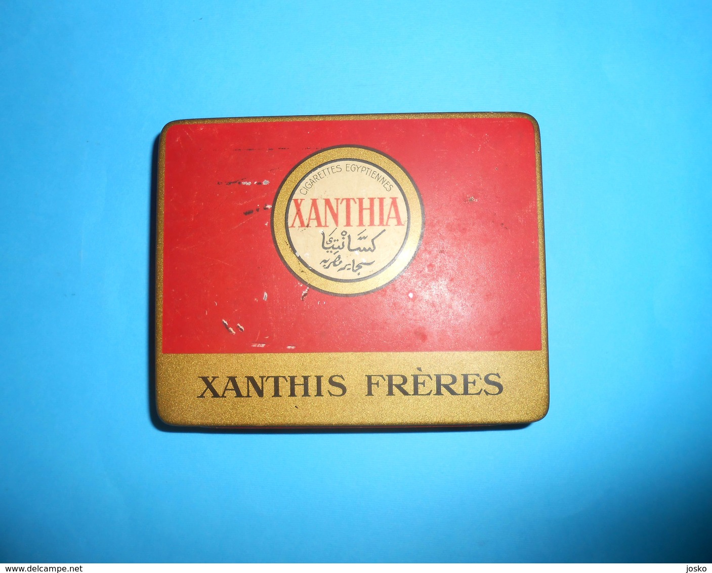 XANTHIA - CIGARETTES EGYPTIENNES ... Vintage Tin Box * LARGER SIZE * Cigarette Zigaretten Sigarette Cigarrillos Cigarros - Boites à Tabac Vides