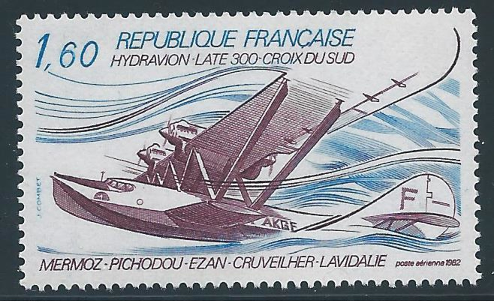 FRANCE 1982 - YT PA N°56 - 1 F. 60 Bleu Et Violet - Hydravion Laté 300 - Neuf** - TTB Etat - 1960-.... Neufs