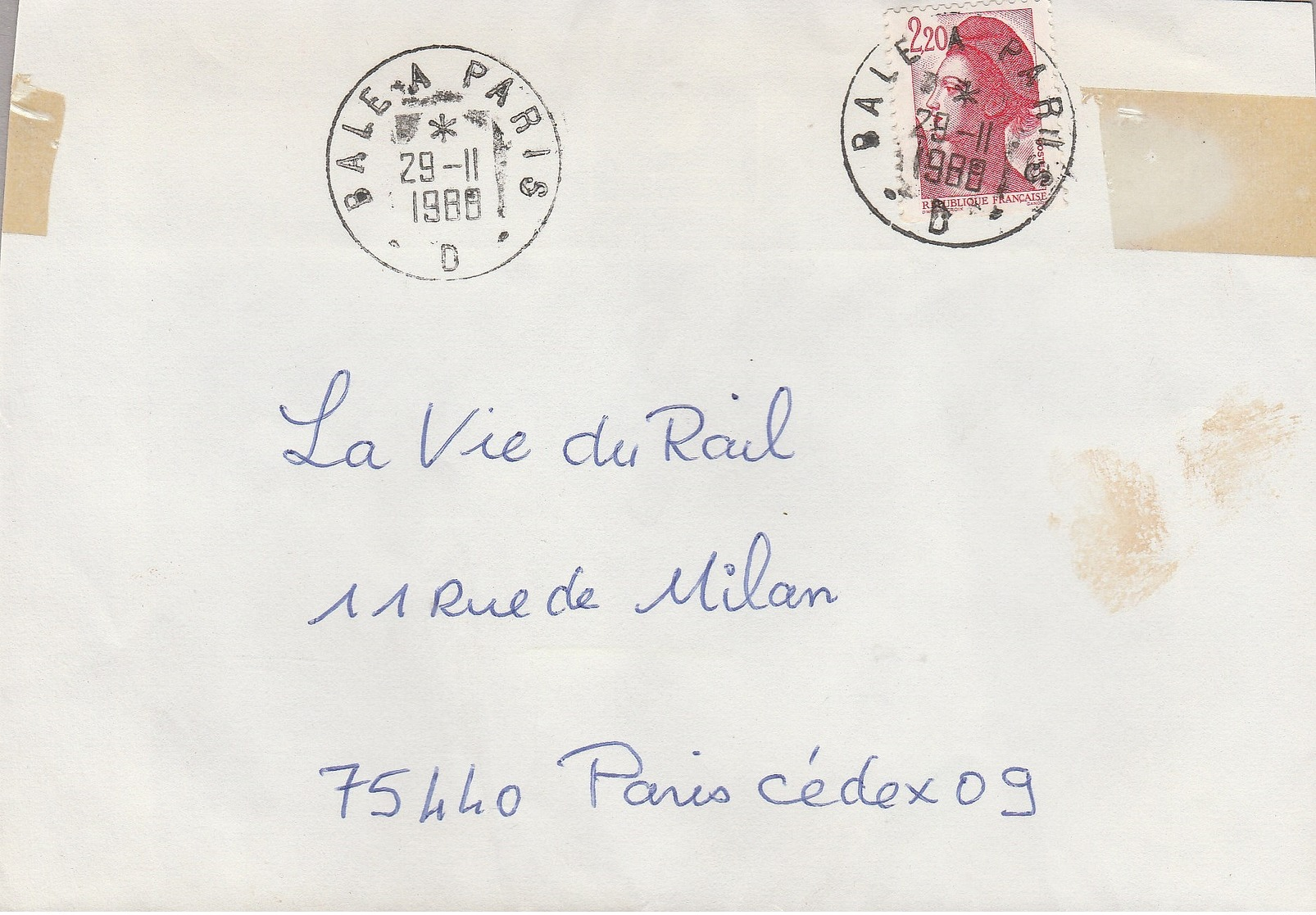 LSC 1988 - Cachet  BALE  A  PARIS  D - Poste Ferroviaire