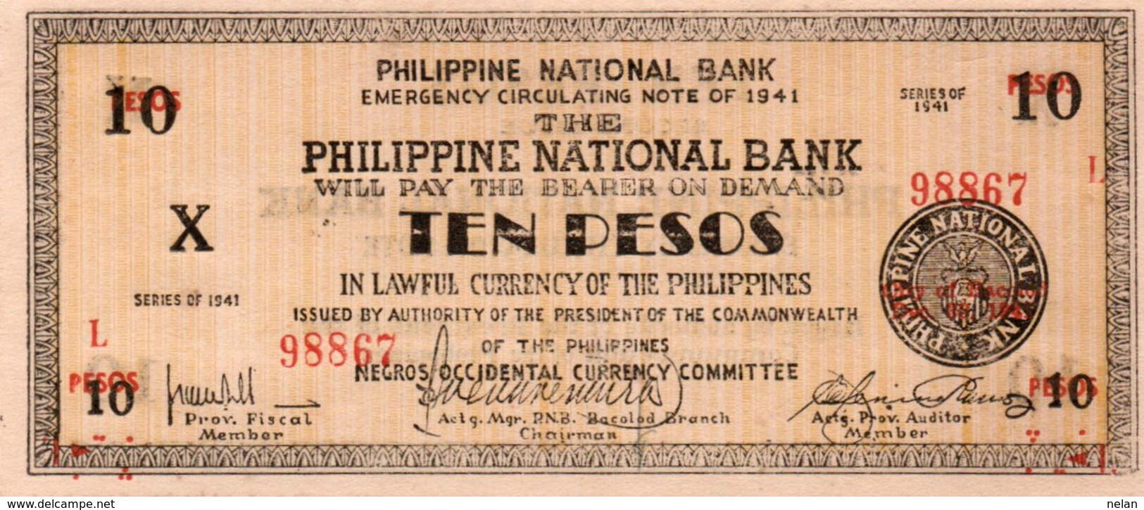 PHILIPPINE 10 PESOS 1941 P-S627 UNC-Serie: Specialized Issues Negros Occidental - Filippine