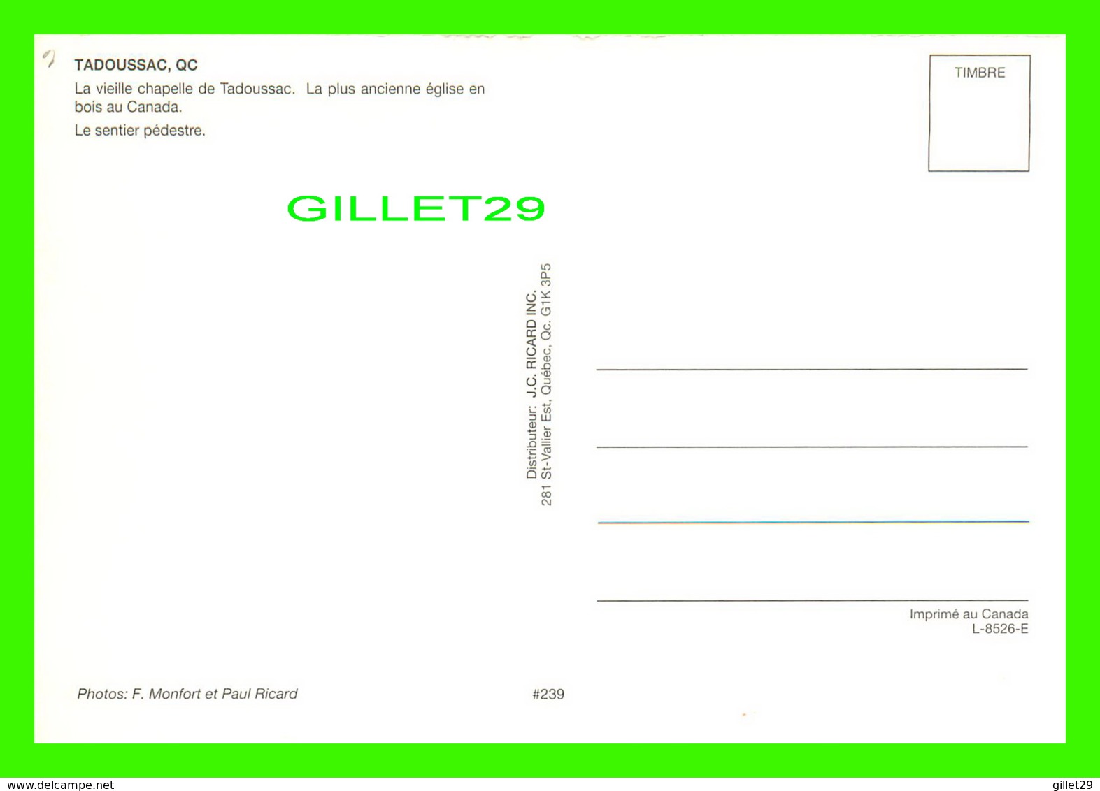 TADOUSSAC, QUÉBEC - LA VIEILLE CHAPELLE DE TADOUSSAC - J.C. RICARD INC - PHOTO F. MONFORT & PAUL RICARD - - Saguenay
