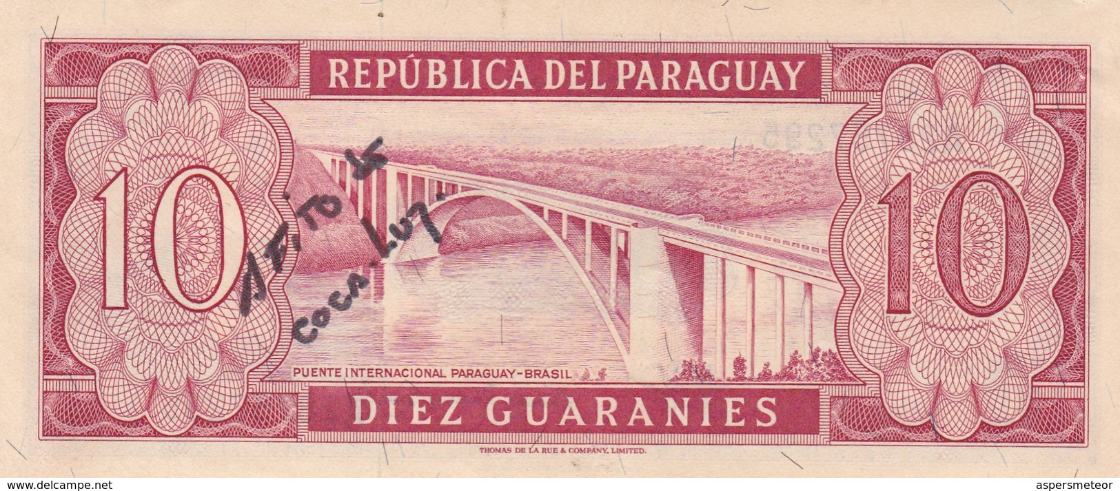 DIEZ GUARANIES GENERAL EUGENIO A.GARAY. PARAGUAY. CIRCA 1960s-BILLETE BANKNOTE BILLET-BLEUP - Paraguay