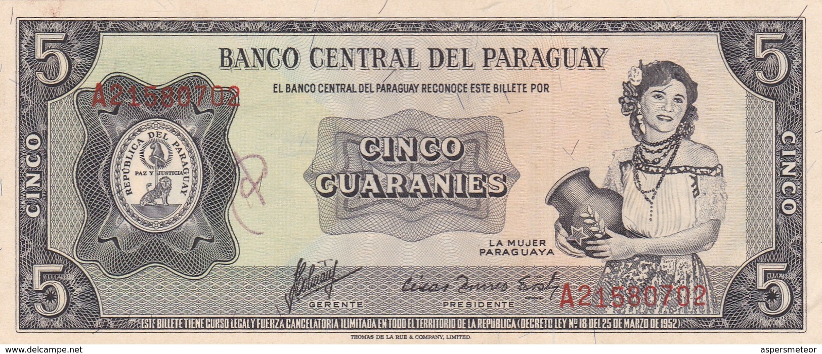 UN GUARANI, LA MUJER PARAGUAYA. PARAGUAY. CIRCA 1950s-BILLETE BANKNOTE BILLET-BLEUP - Paraguay